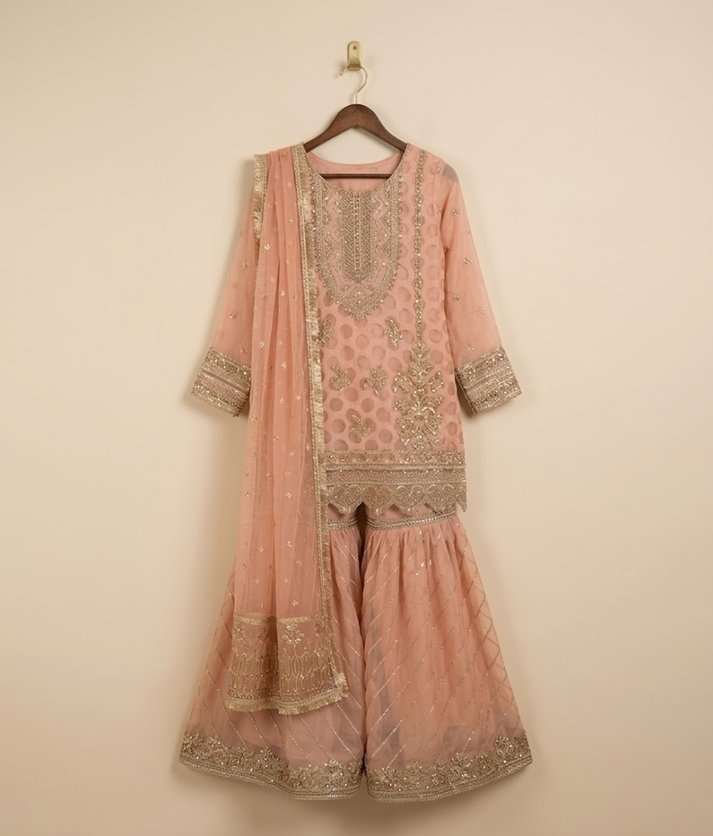 Peach Nude Gota Patti & Zari Detailed Gharara