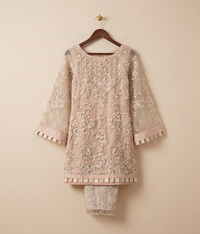 Peach Pearl-Work Short Kurti