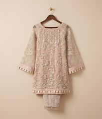 Peach Pearl-Work Short Kurti