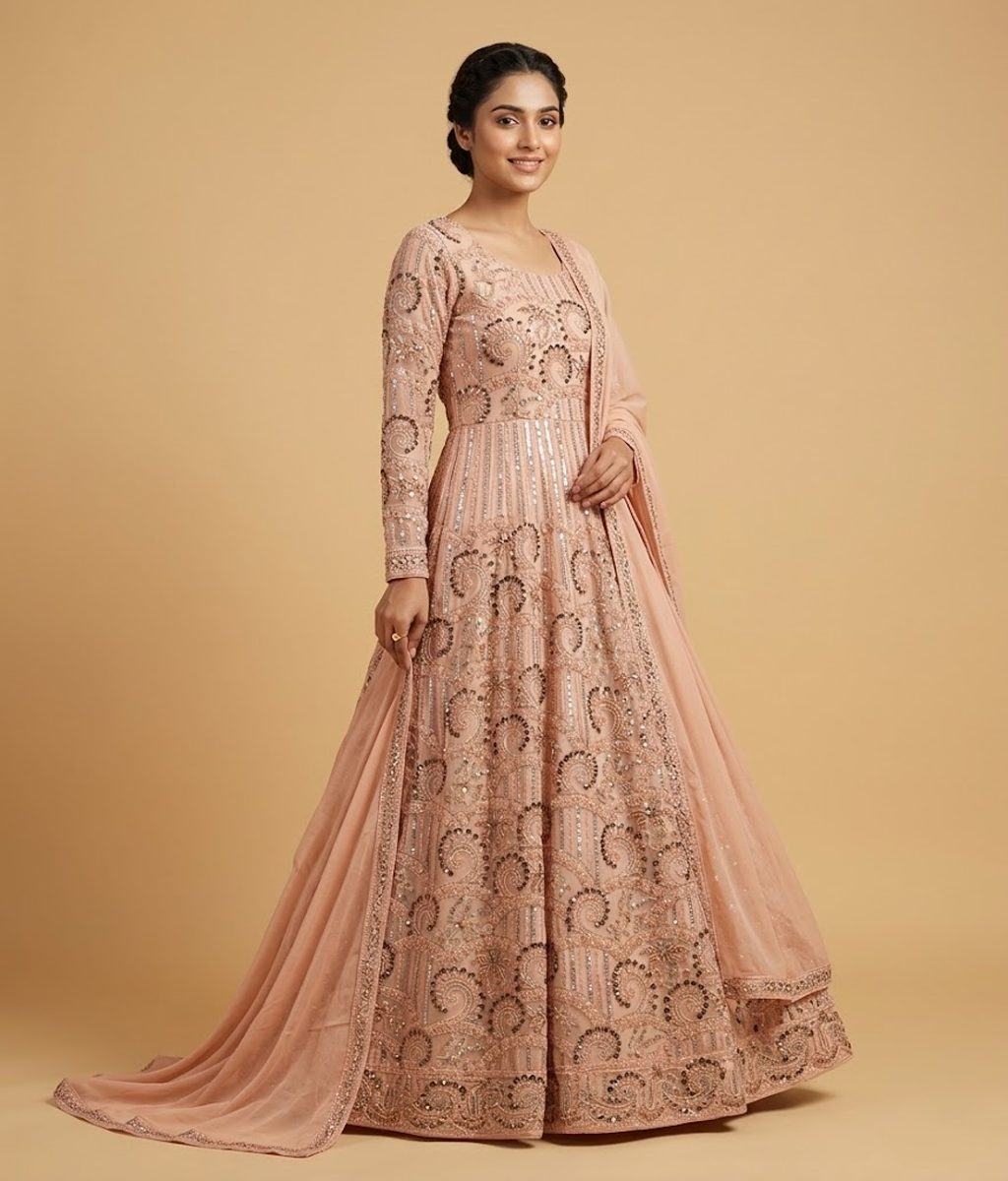 Peach Pink Chiffon 2 Piece Shirt and Dupatta