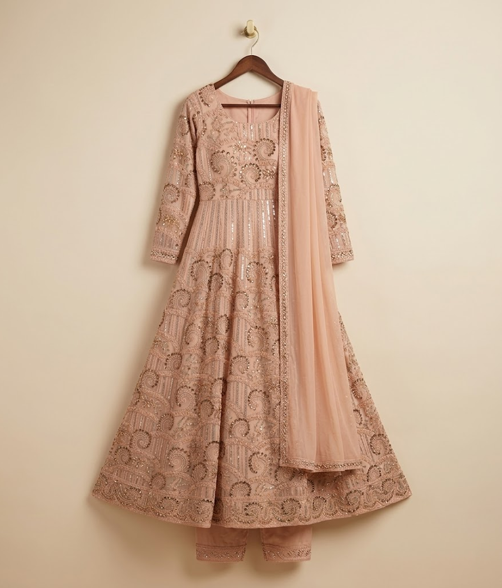 Peach Pink Chiffon 2 Piece Shirt and Dupatta