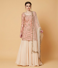 Peach Pink Embroidered Silk Gharara