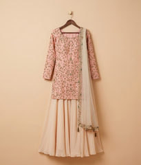 Peach Pink Embroidered Silk Gharara