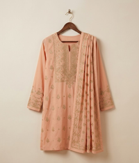 Peach Raw Silk 2 Piece Shirt and Dupatta
