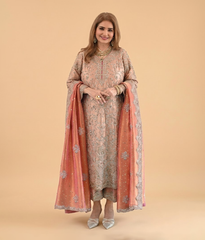 Peach Zardozi & Crystal Worked Straight Suit