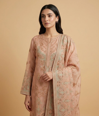 Peach pink Raw Silk 2 Piece Shirt and Dupatta