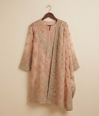 Peach pink Raw Silk 2 Piece Shirt and Dupatta