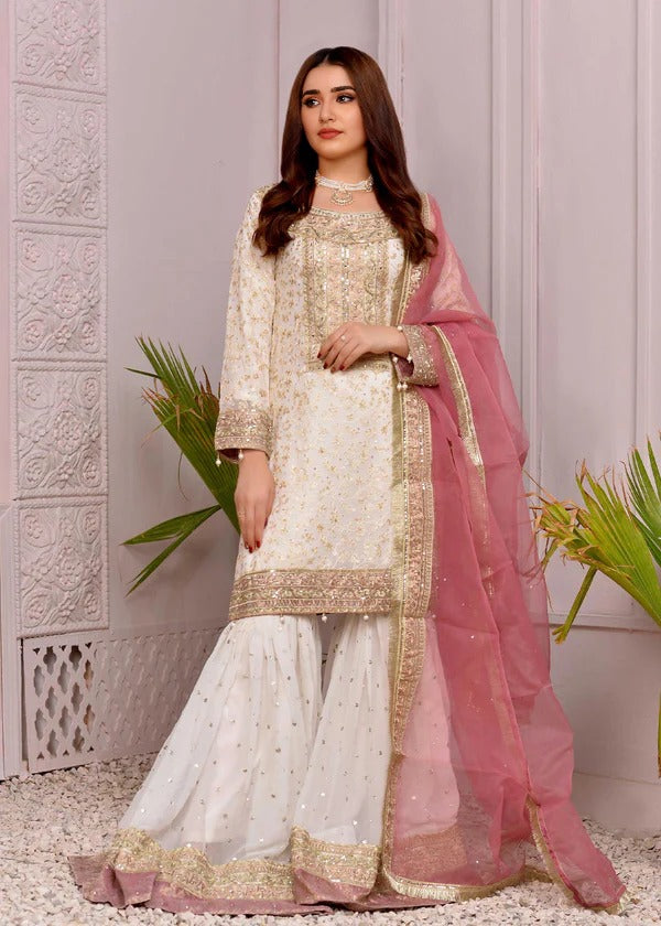 Pearl White Sequin & Tilla Detailed Gharara