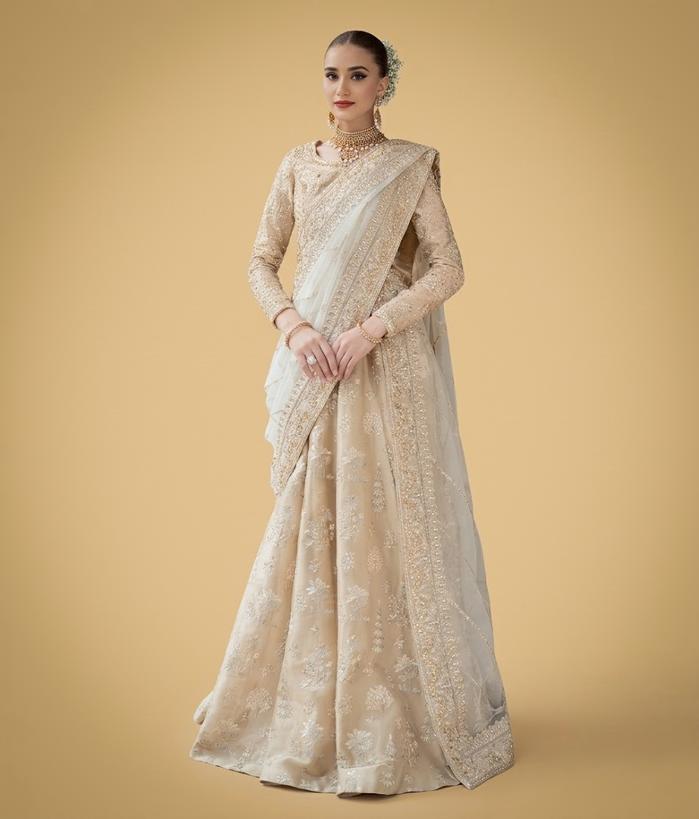 Pearl Ivory Botanical Hand-Worked Lehnga