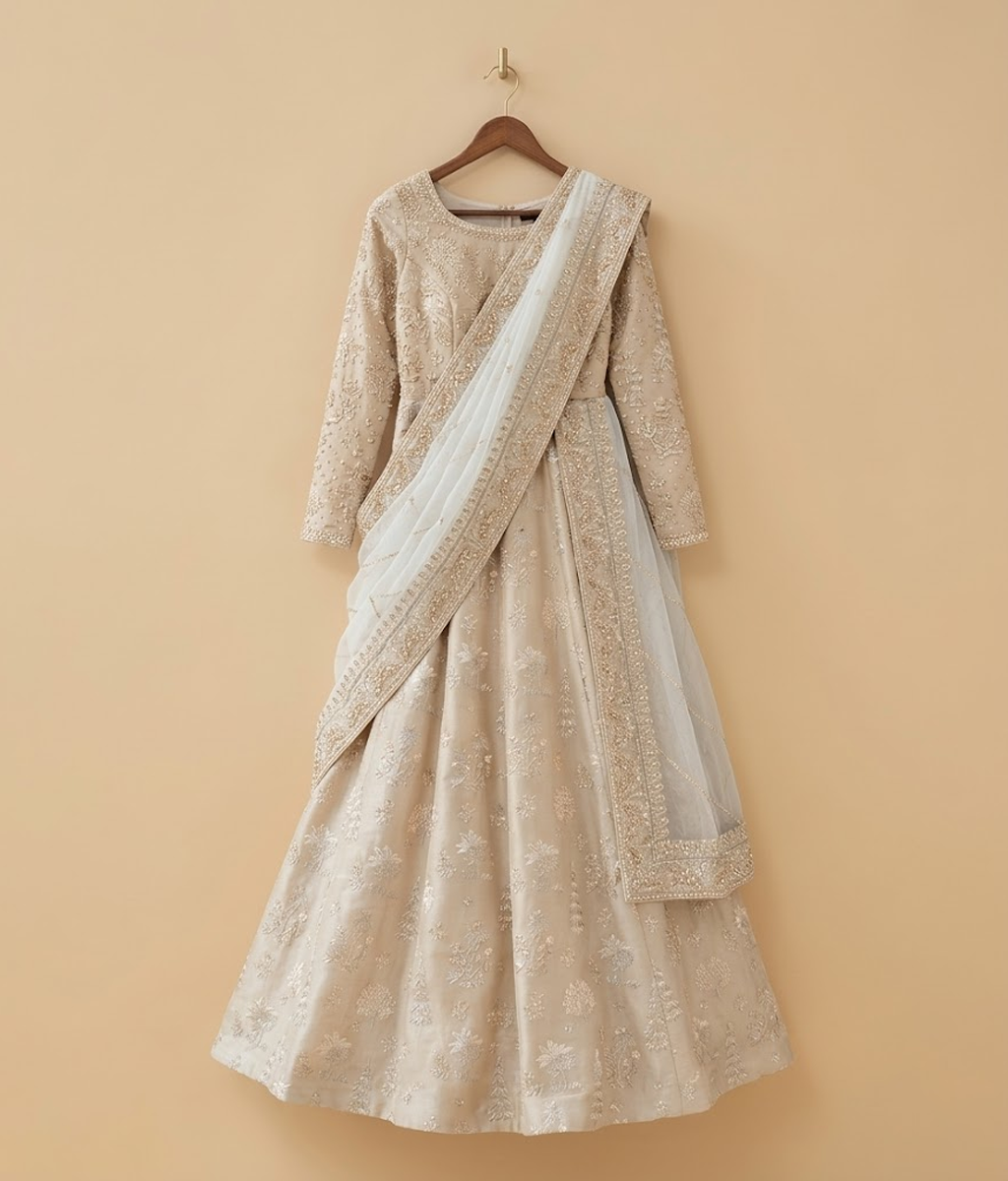 Pearl Ivory Botanical Hand-Worked Lehnga