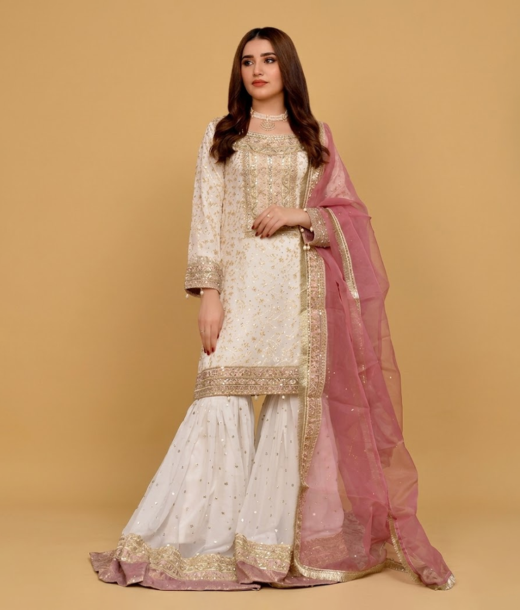 Pearl White Sequin & Tilla Detailed Gharara
