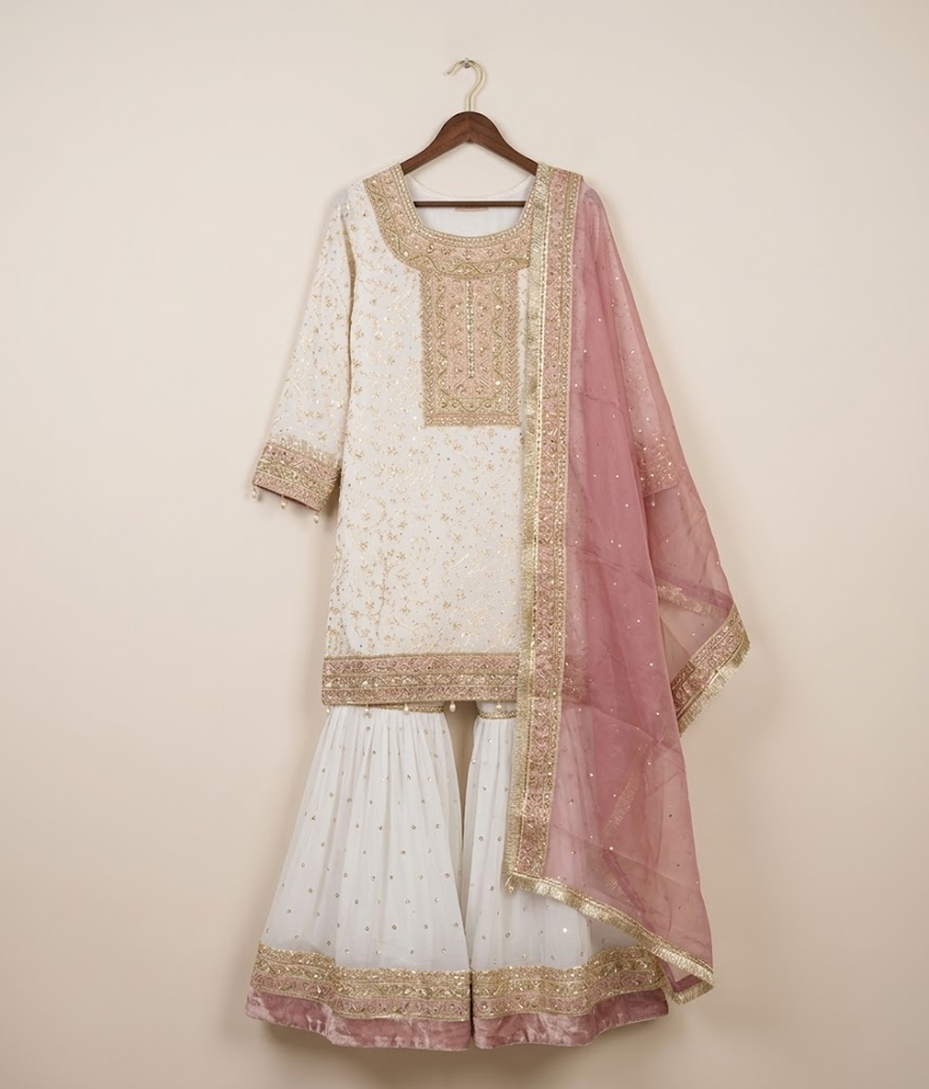 Pearl White Sequin & Tilla Detailed Gharara