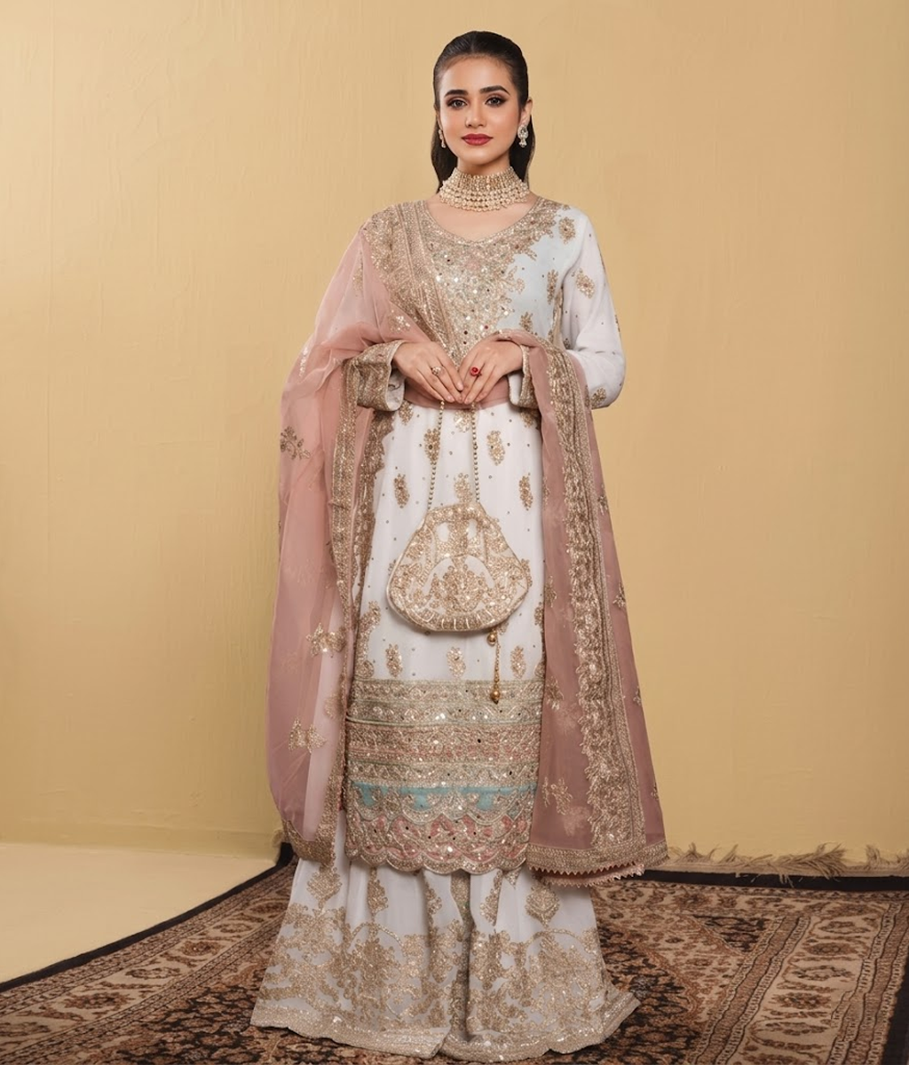 Pearl White Vasli Gharara