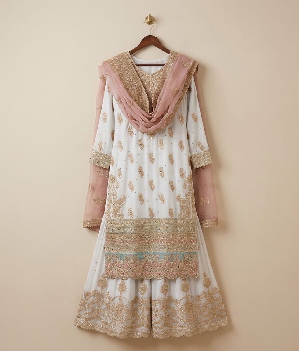 Pearl White Vasli Gharara
