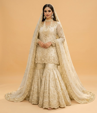 Pearl white Mirror & Resham Worked Gharara