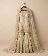 Pearl white Mirror & Resham Worked Gharara
