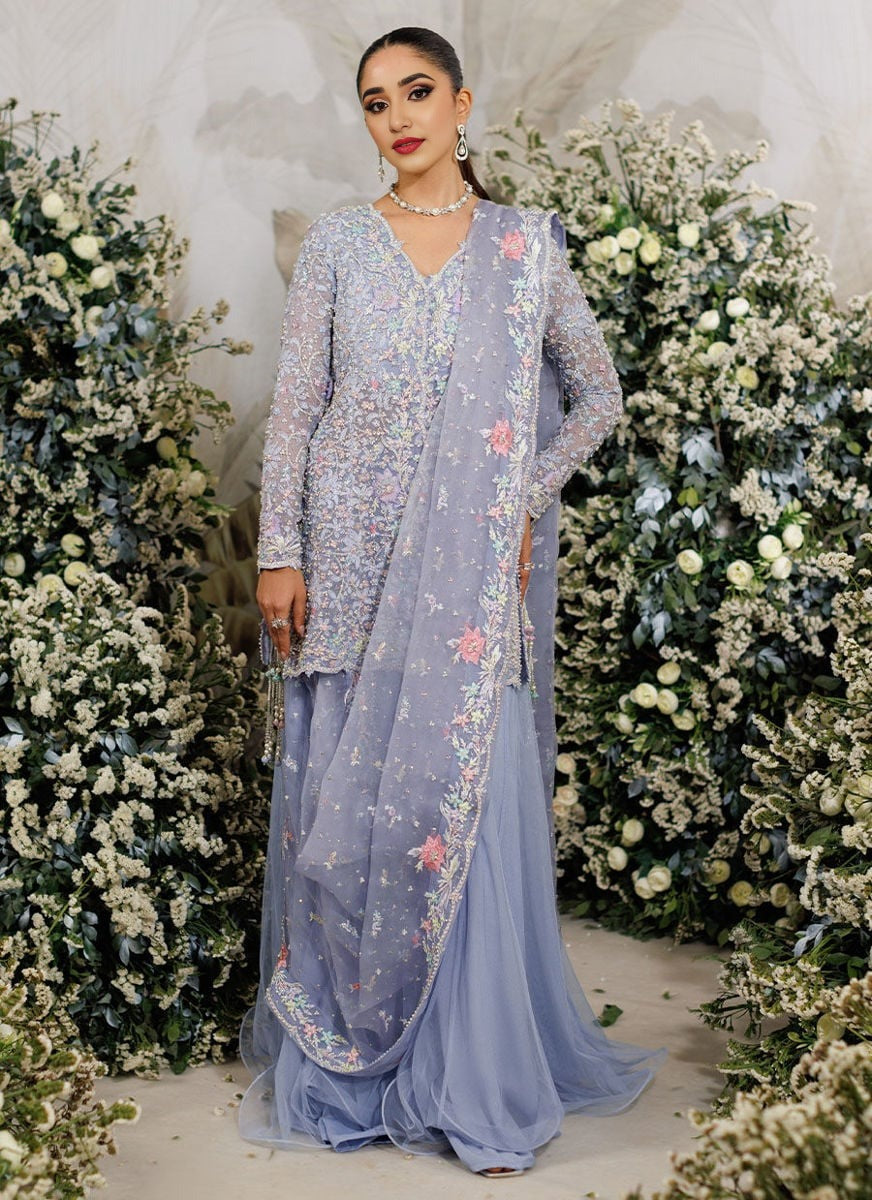 Periwinkle Blue Pastel Tilla & Pearl Worked Gharara Suit