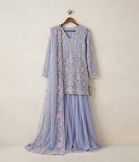 Periwinkle Blue Pastel Tilla & Pearl Worked Gharara Suit