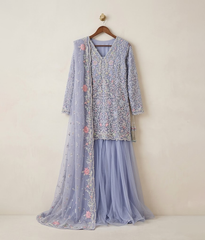 Periwinkle Blue Pastel Tilla & Pearl Worked Gharara Suit