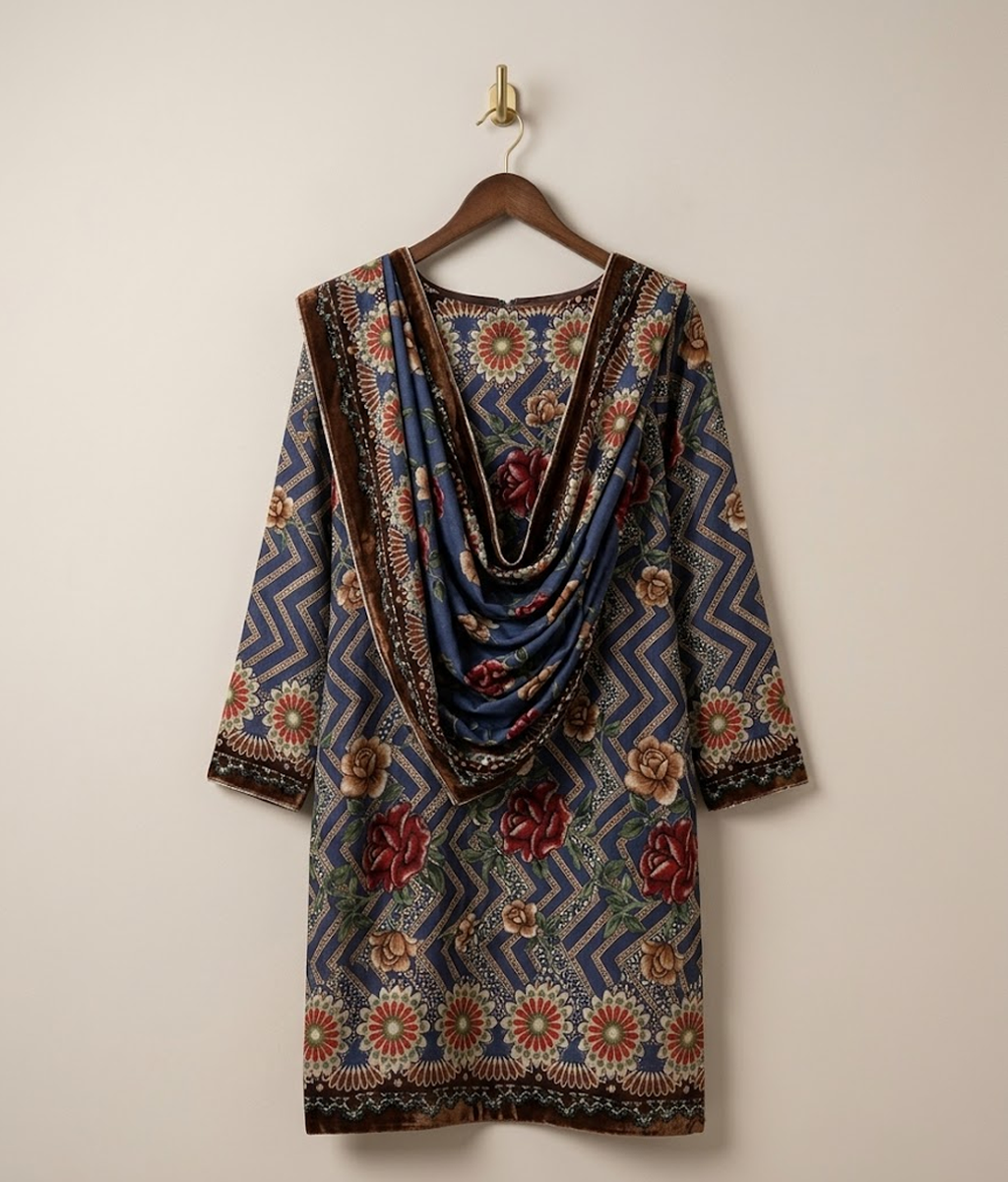 Periwinkle Blue floral Palachi 2 Piece Shirt and Dupatta