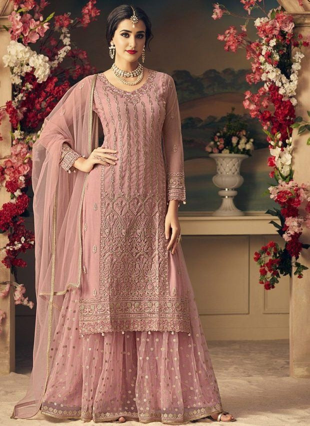 Pink Net Sequin Gharara