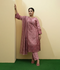 Pink cotton 3 piece with embroidery work
