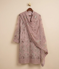 Pink Cut Dana Net 2 Piece Shirt and Dupatta