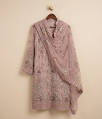 Pink Cut Dana Net 2 Piece Shirt and Dupatta