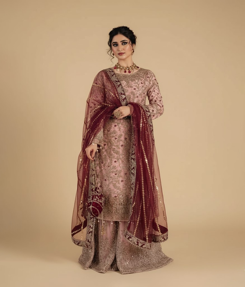 Pink Embellished Bridal Gharara