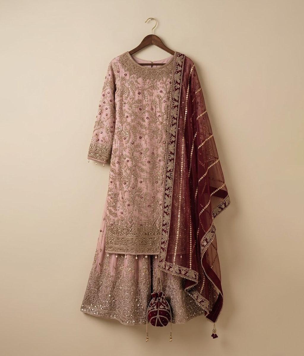 Pink Embellished Bridal Gharara