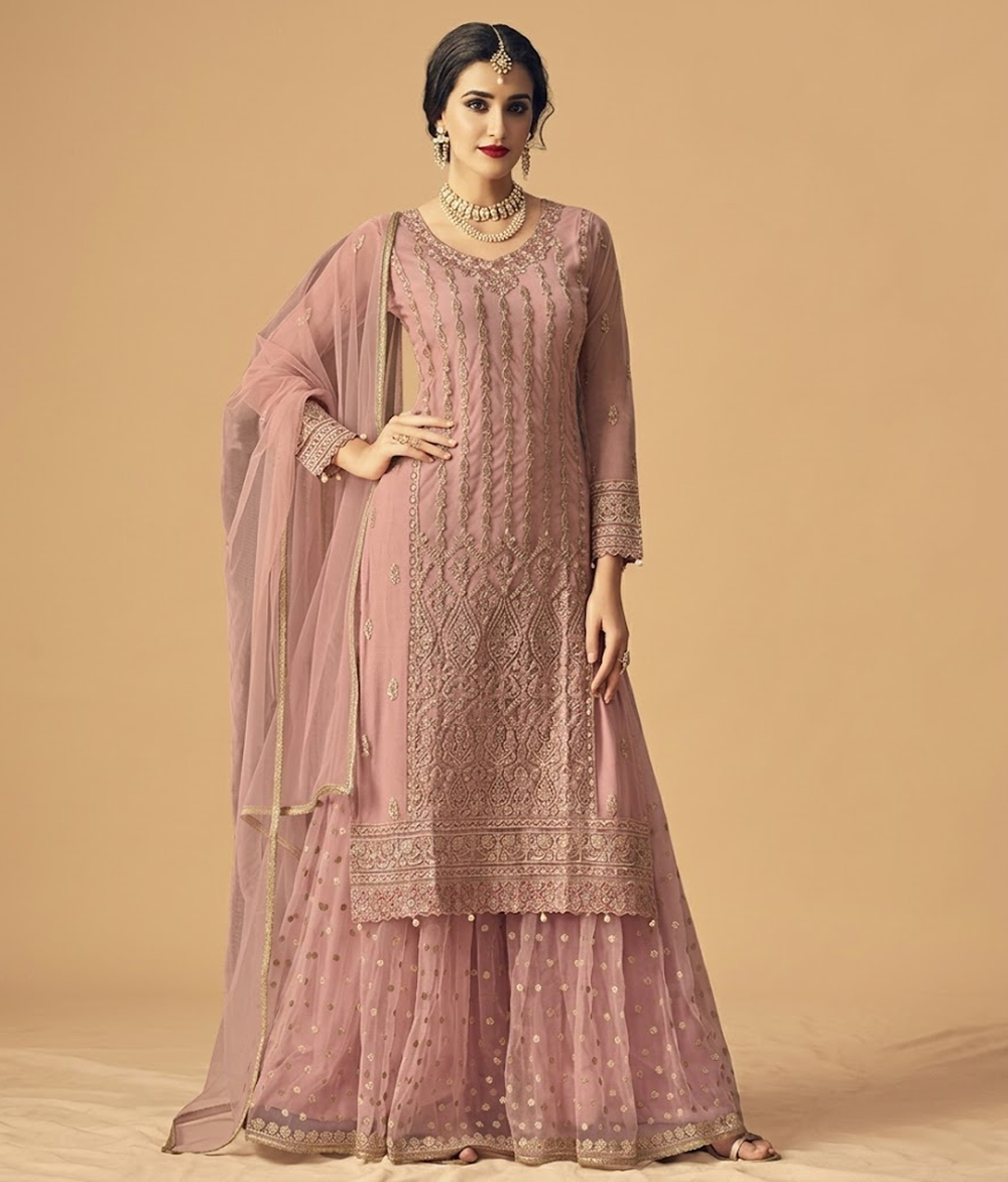 Pink Net Sequin Gharara