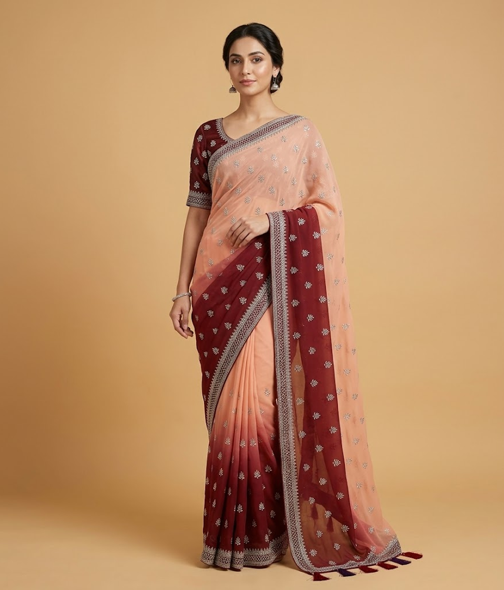 Pink Ombre Chiffon Saree with Silk Blouse