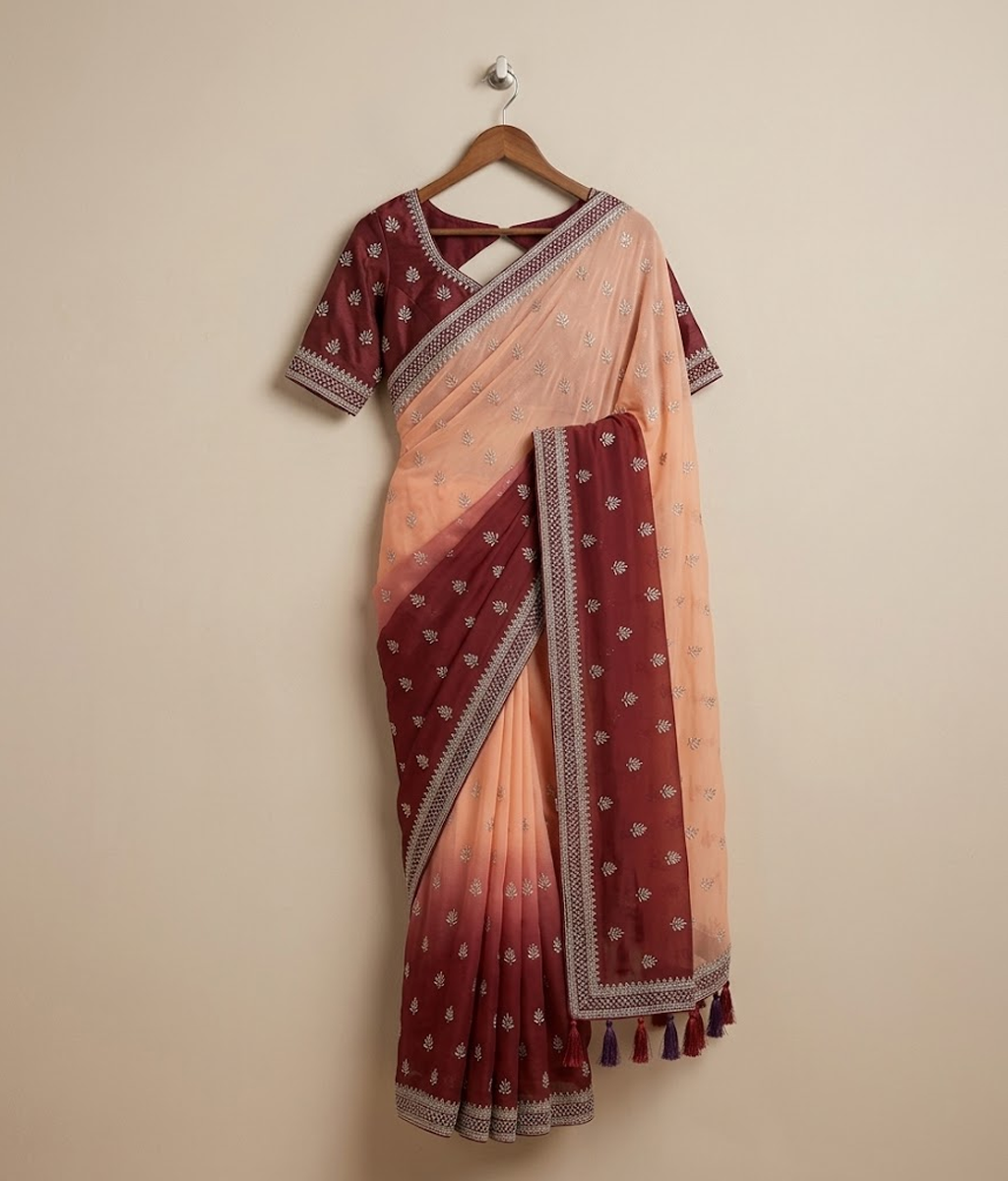 Pink Ombre Chiffon Saree with Silk Blouse