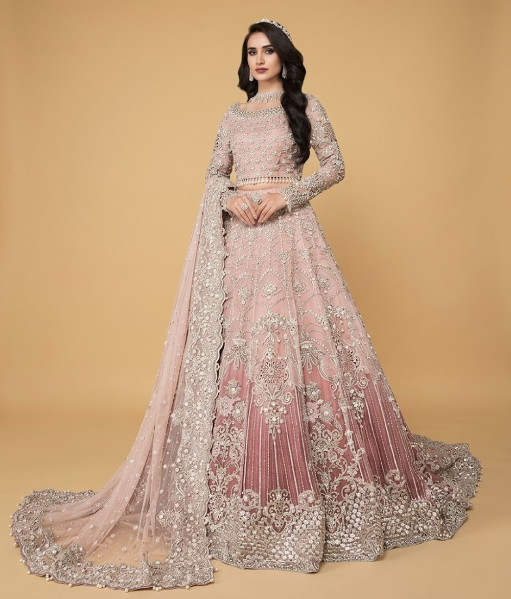 Pink Zari Work Lehnga Maxi