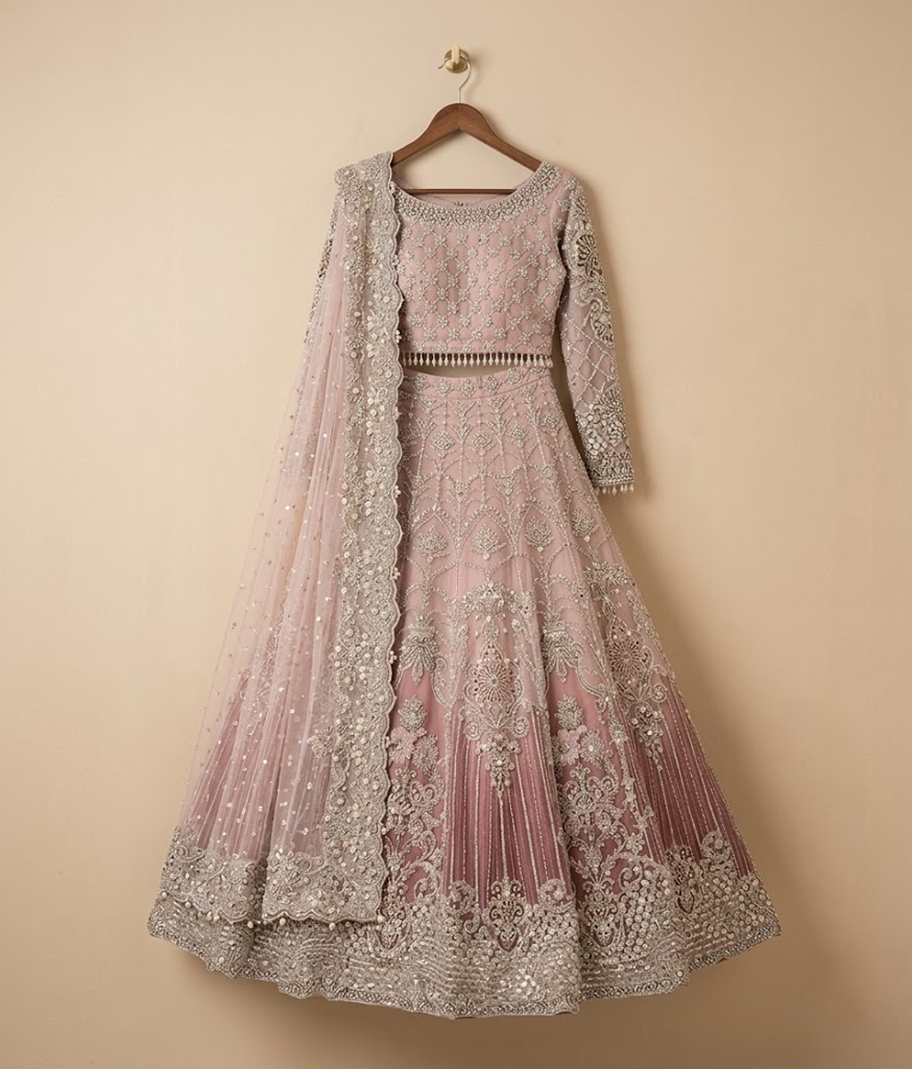 Pink Zari Work Lehnga Maxi