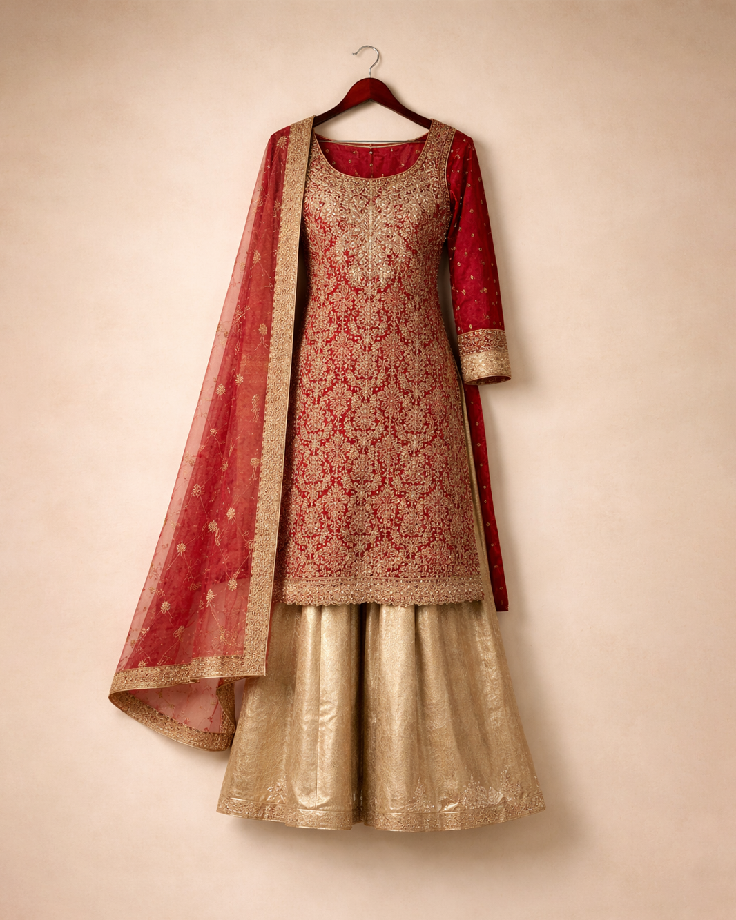 Pink and gold gharara set