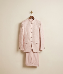 Pink self embroidered buttoned prince coat
