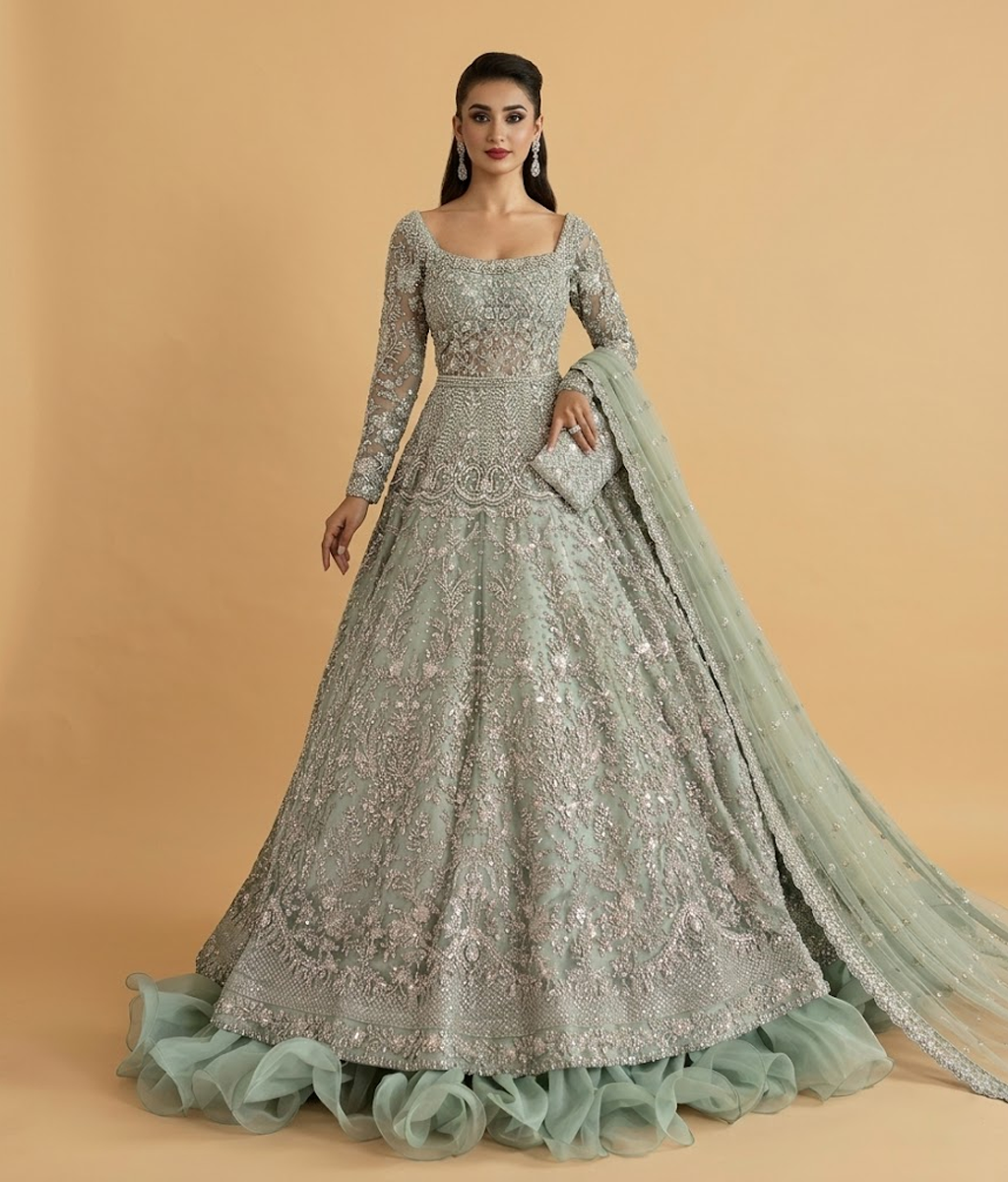 Pistachio Dream Hand-Embellished Maxi