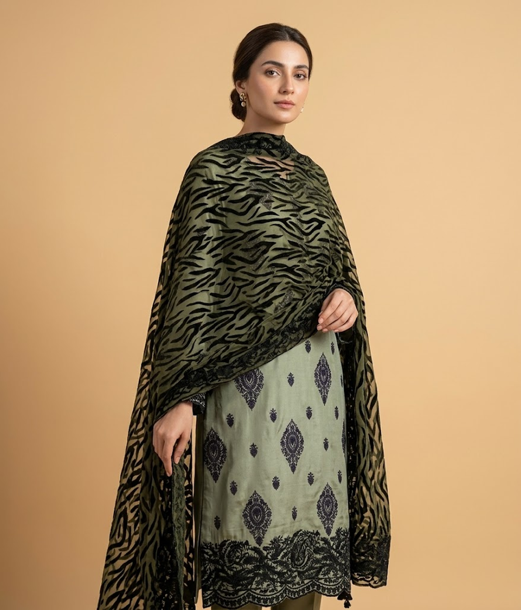 Pistachio Silk 2 Piece Shirt and Dupatta