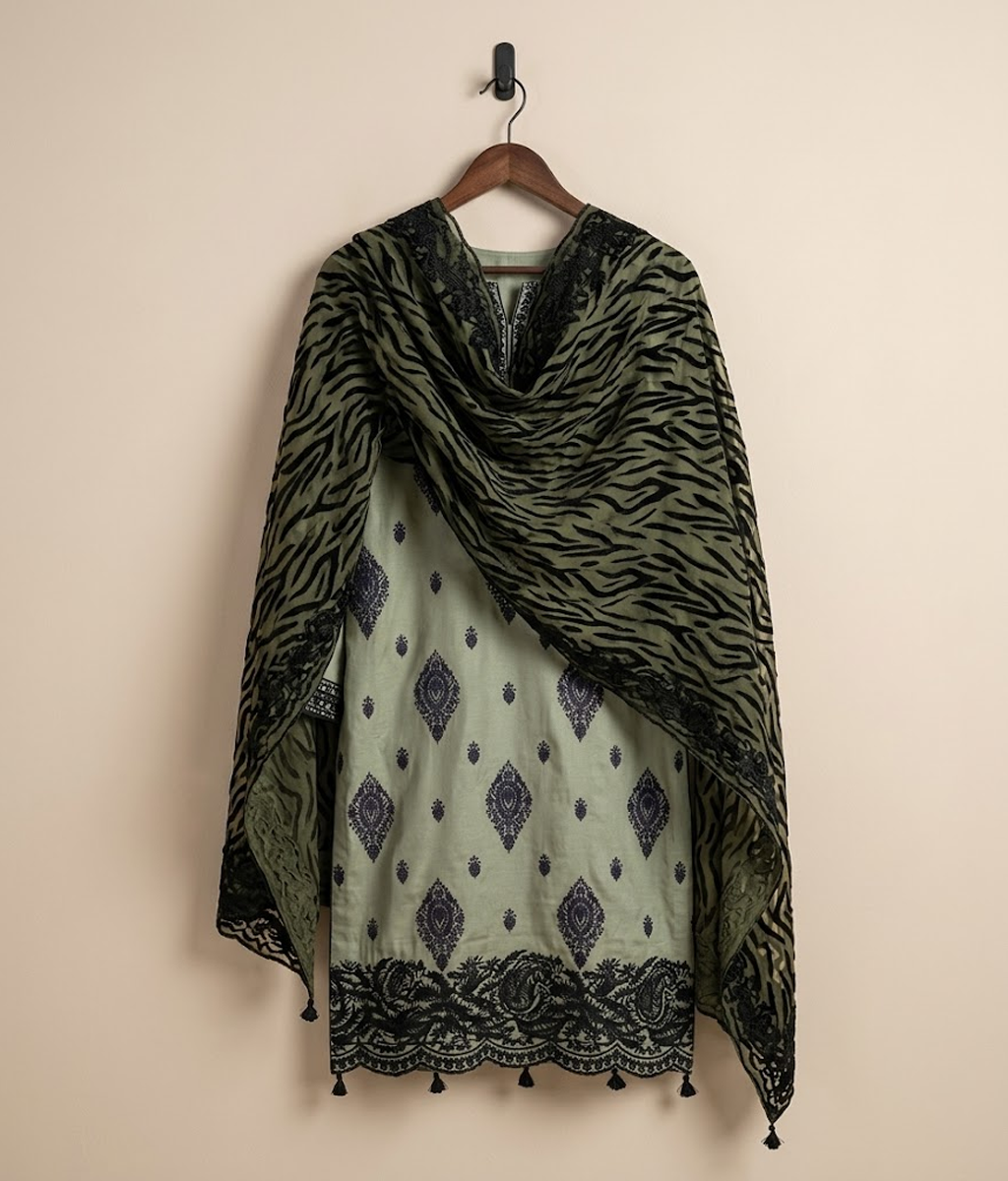 Pistachio Silk 2 Piece Shirt and Dupatta