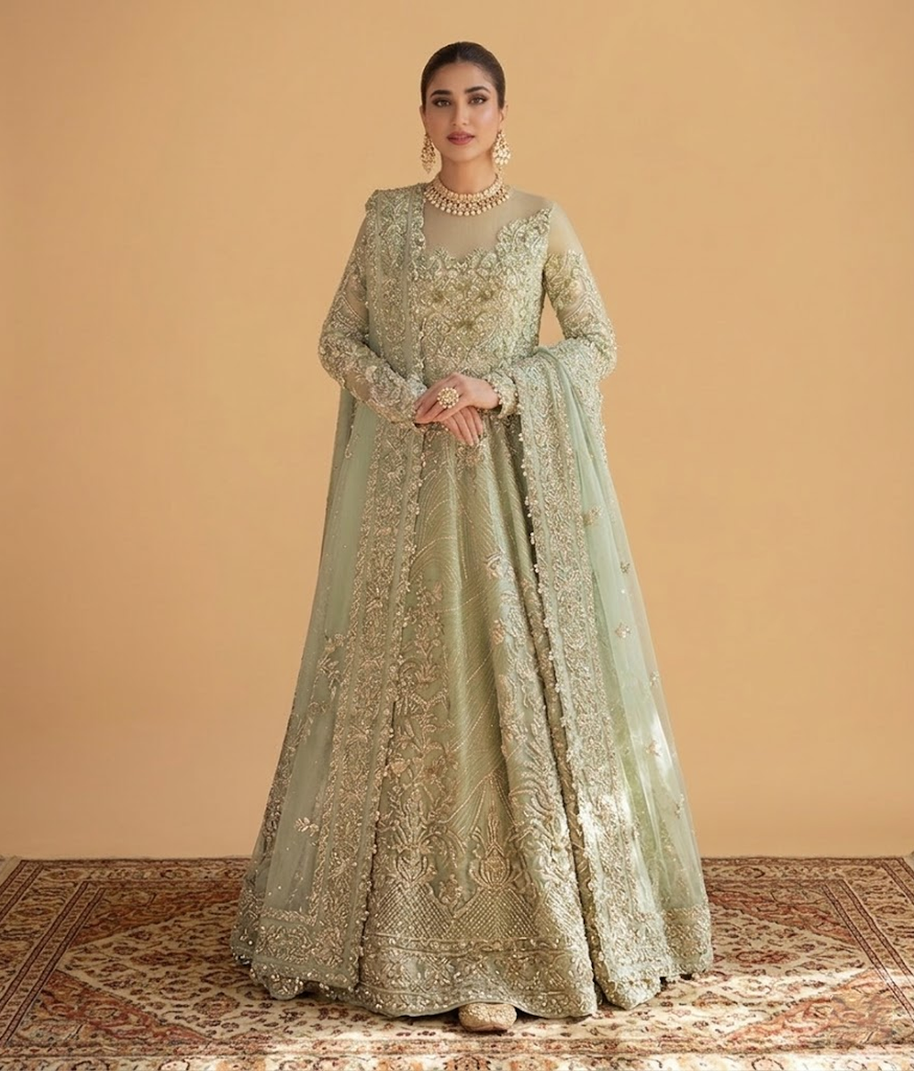 Pistachio Zardozi Embroidered Maxi