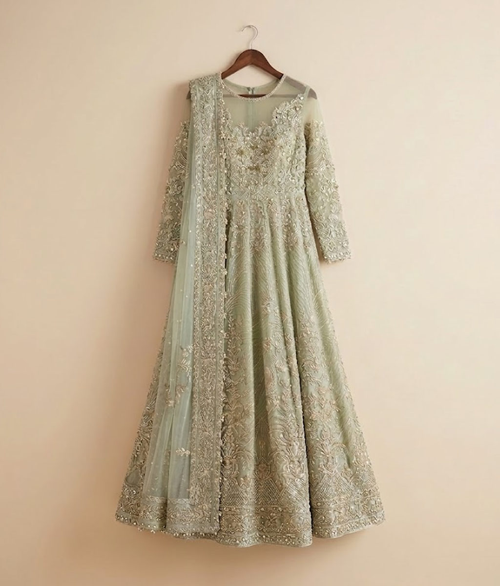 Pistachio Zardozi Embroidered Maxi