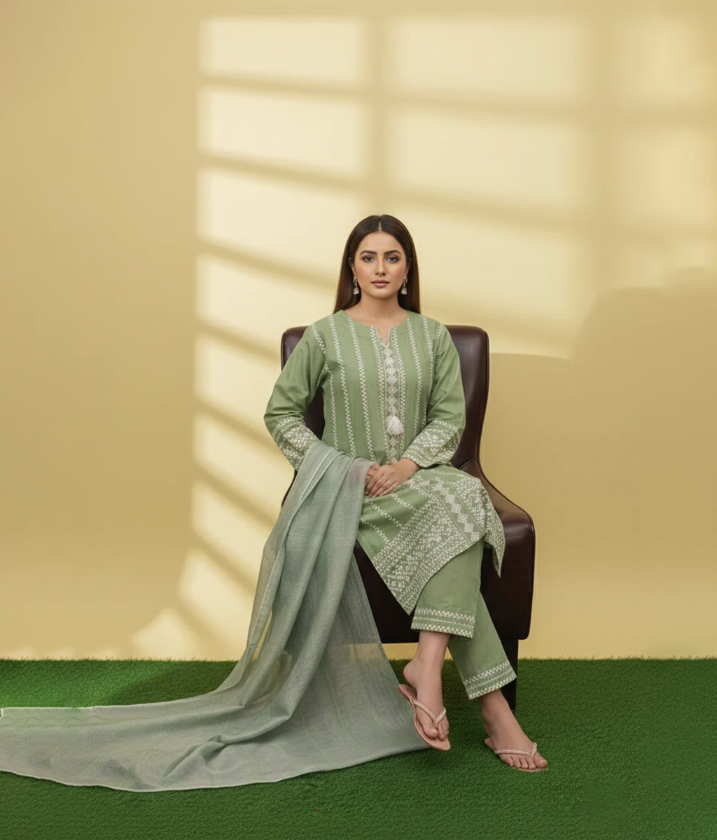 Pistachio cotton 3 piece suit