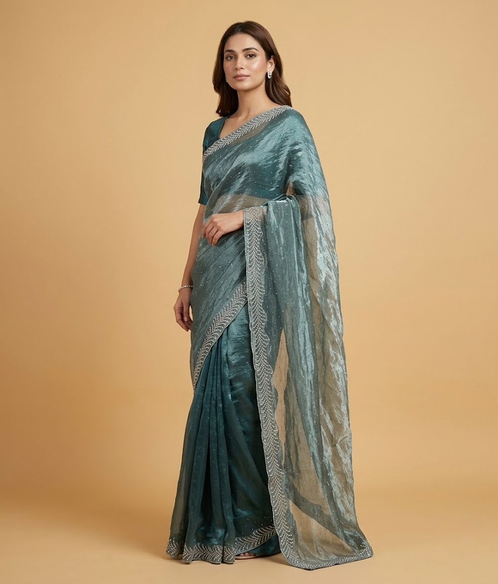 Plain grey Mukesh Silk saree