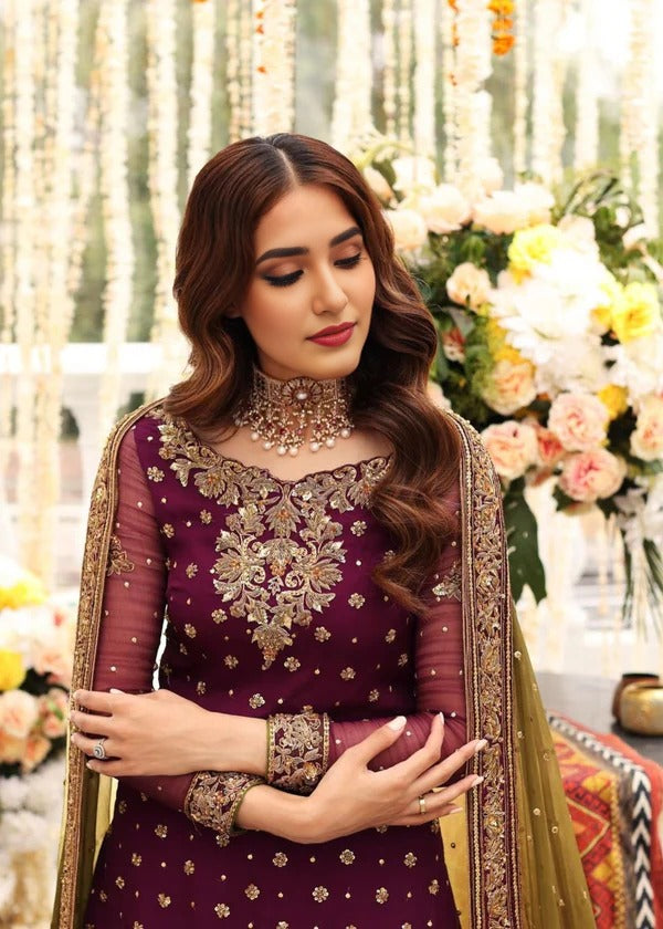 Plum Burgundy Gold Vasli & Mukesh Detailed Gharara