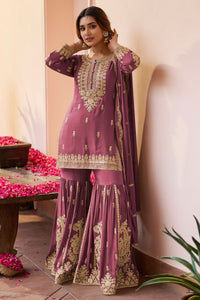Plum Embroidered Silk Gharara