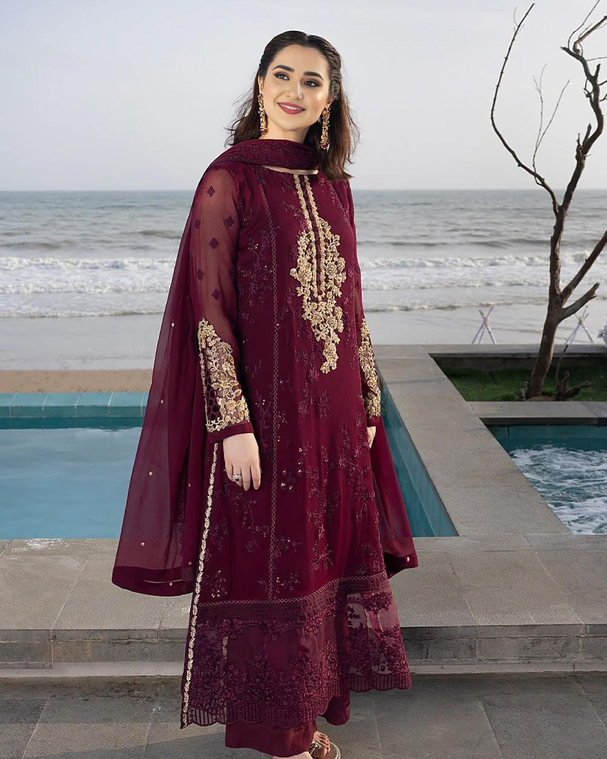 Plum Georgette Tilla Kurta