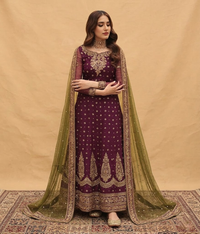 Plum Burgundy Gold Vasli & Mukesh Detailed Gharara