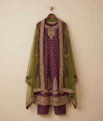 Plum Burgundy Gold Vasli & Mukesh Detailed Gharara
