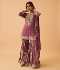 Plum Embroidered Silk Gharara